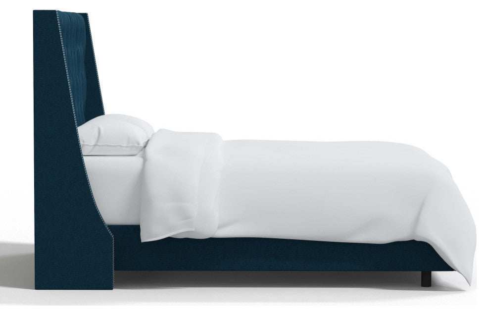 Tufted Sloped Wingback Bed, Nail Trim, Zuma Navy, Twin