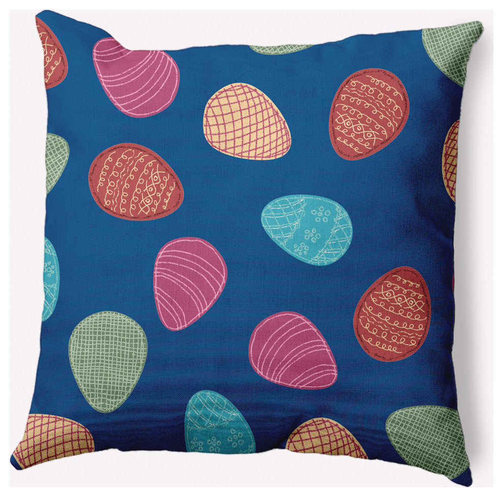 Egg Hunt Easter Decorative Throw Pillow, Dark Cobalt Blue, 18x18"
