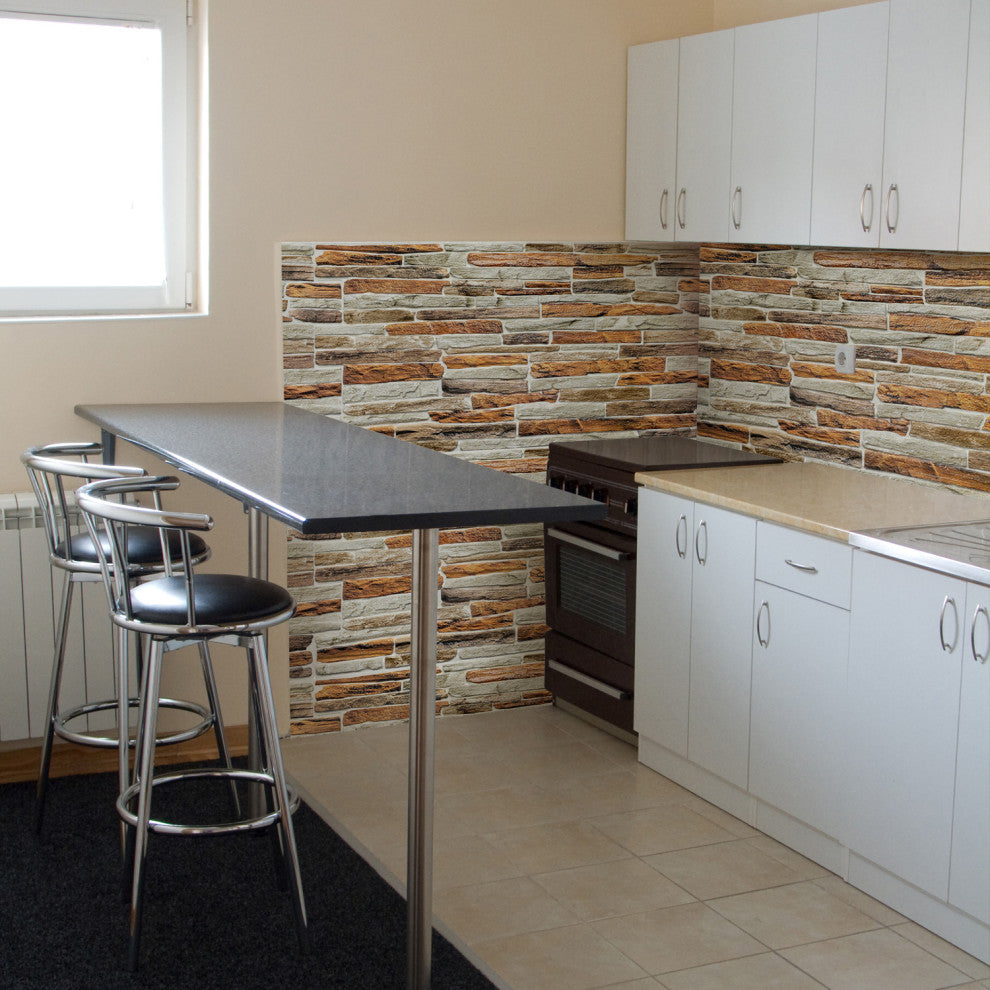 Orange Stone 3D Wall Panels, Set of 10, Covers 53 Sq Ft