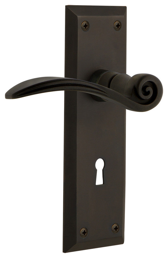 New York Plate With Keyhole Swan Lever, Oil-Rubbed Bronze, Passage, Non-Handed