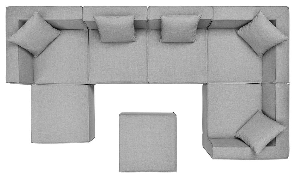 Lounge Sectional Sofa Set, Fabric, Gray, Modern, Outdoor Patio Cafe Bistro