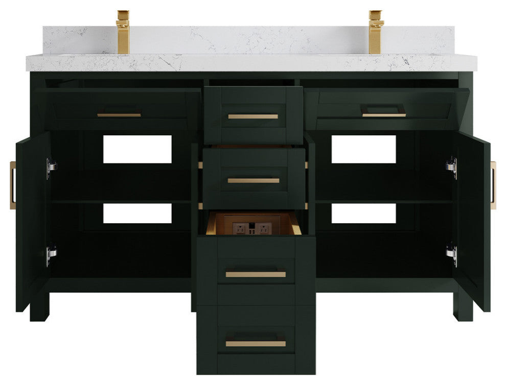 Cambridge 60 Double Bathroom Vanity in Dark Forest Green 2" Empira Quartz