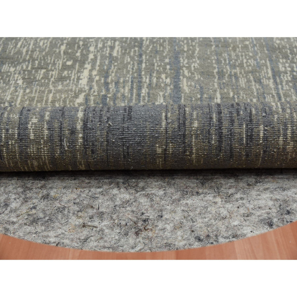 Blue/Gray Densely Woven Hand Knotted Modern Ombre Wool Round Rug, 6'0"x6'0"