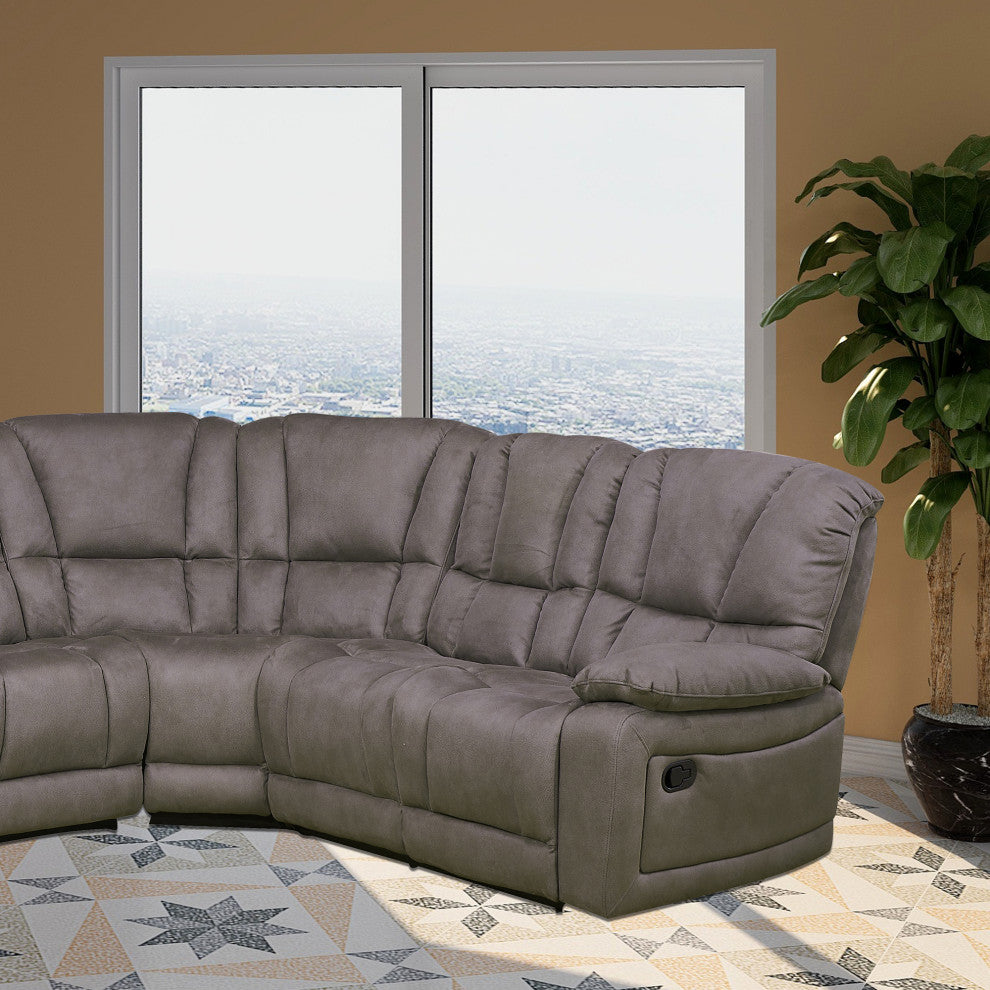 Betsy Furniture Microfiber Reclining Sectional Living Room Set, Grey