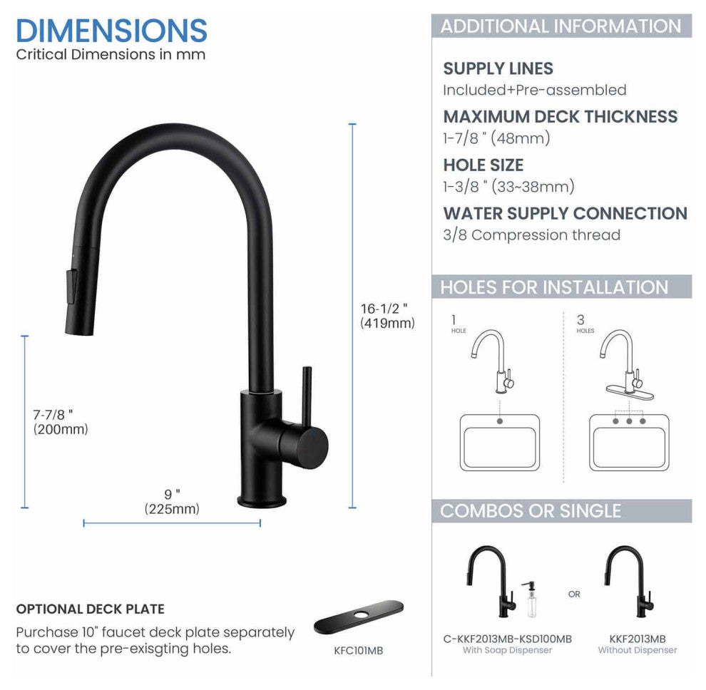 Circular Single Handle Pull Down Kitchen Faucet, Matte Black