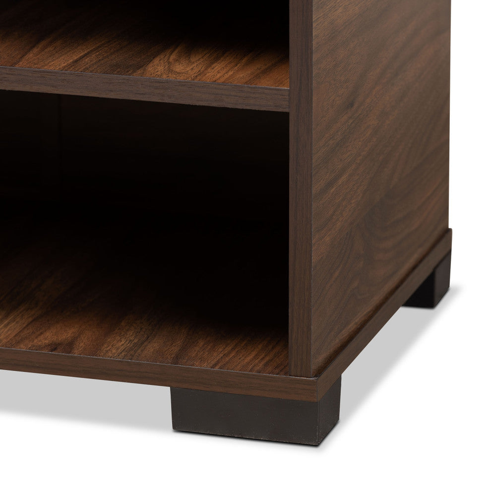 Raina Two-Tone Walnut Brown And Black Finished Wood 2-Door Shoe Storage Cabinet