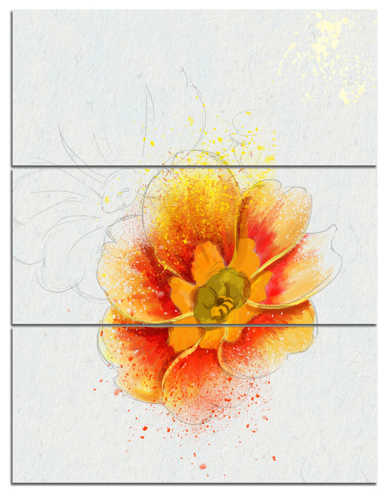 Beautiful Yellow Watercolor Flower, Floral Triptych Canvas Art, 28x36, 3 Panels