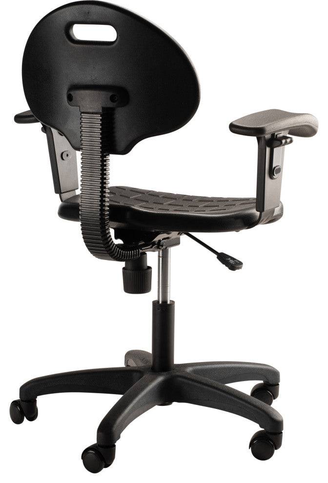 NPS Polyurethane Task Chair With Arms, 16"-21" Height, Black