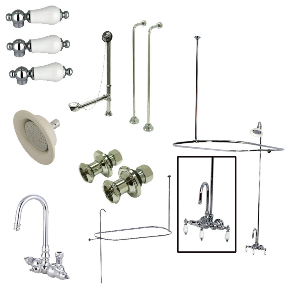 Kingston Brass Gooseneck Clawfoot Tub Faucet Package, Polished Chrome
