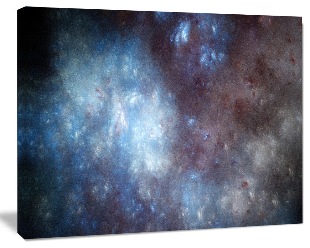 Blue Grey Starry Fractal Sky, Oversized Abstract Canvas Art Print, 60x40