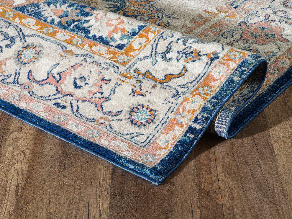 Abani Porto PRT180A Traditional Vintage Ivory and Navy Area Rug
