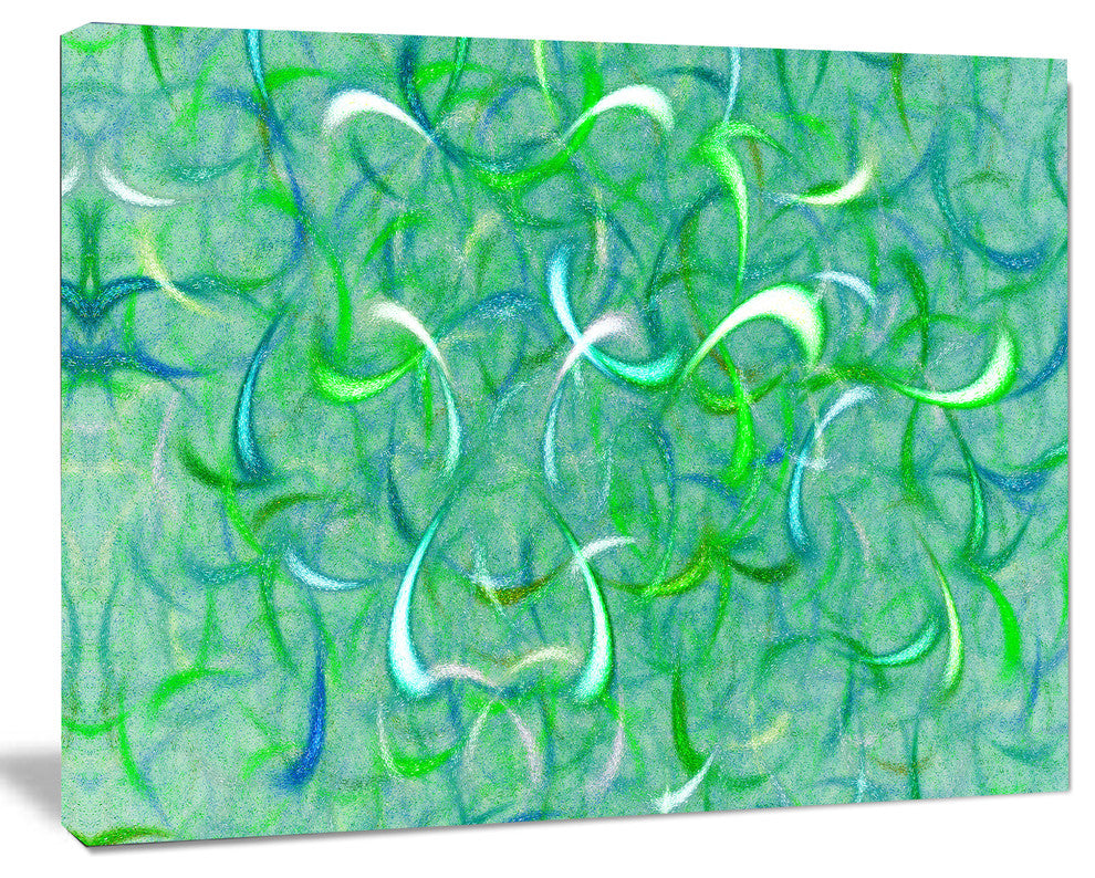 Green Watercolor Fractal Pattern, Abstract Art on Canvas, 20x12