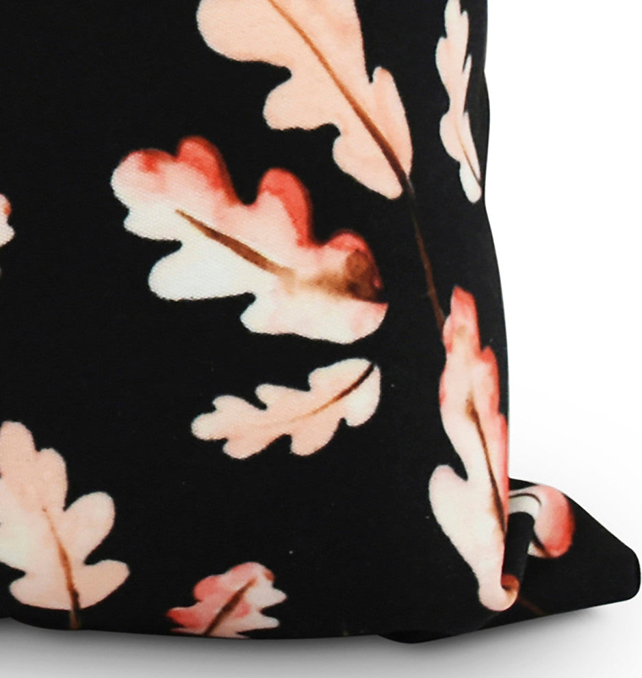 20" Wild Oak Leaves Black Floral Print Decorative Throw Pillow