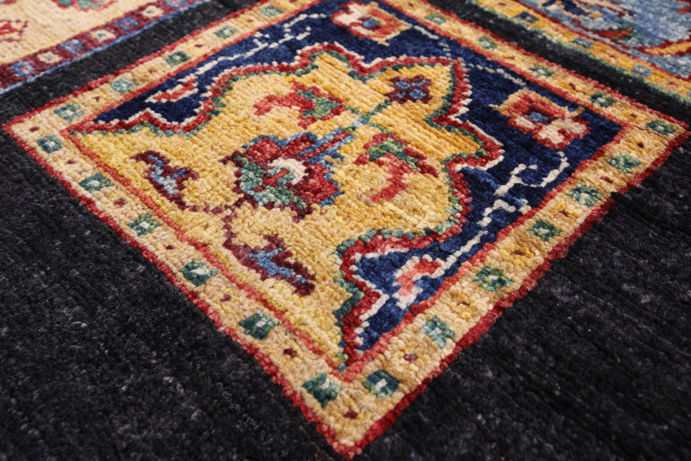Persian Garden Design Handmade Black Runner Rug 2' 8" X 9' 7" Q10675