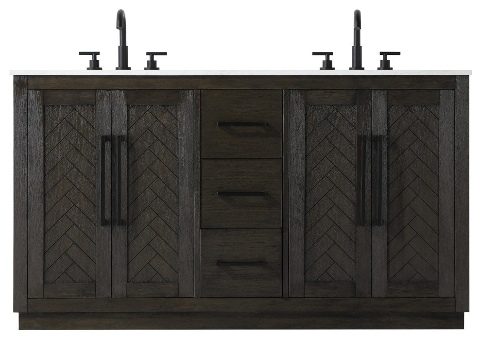 Home Living 60" Double Bathroom Vanity, Chocolate Oak