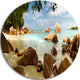 Tropical Rocky Beach Panorama, Large Disc Metal Wall Art Landscape, 36"