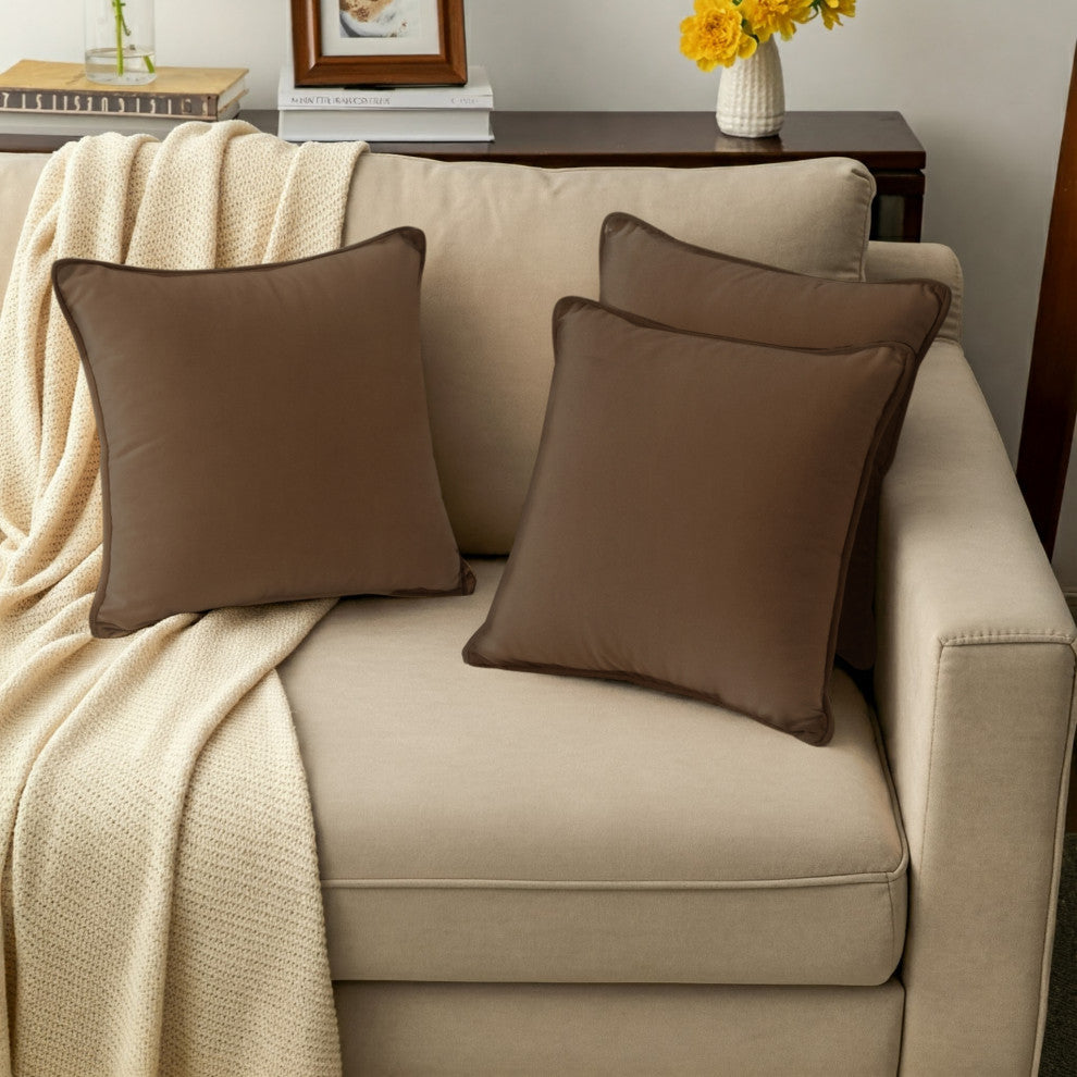 A1HC Soft Velvet Throw Pillow Covers Only, Set of 2, Cocoa, 22"x22"