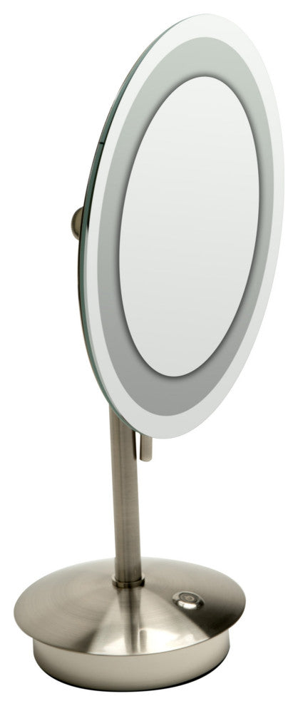 ALFI brand ABM9FLED-BN Brushed Nickel Tabletop Round 9" Mirror with Light