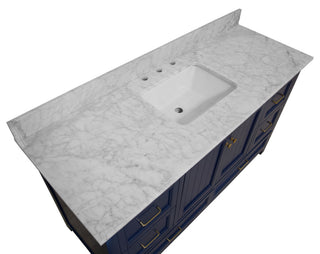 Paige 60" Bathroom Vanity, Royal Blue, Carrara Marble, Single Sink