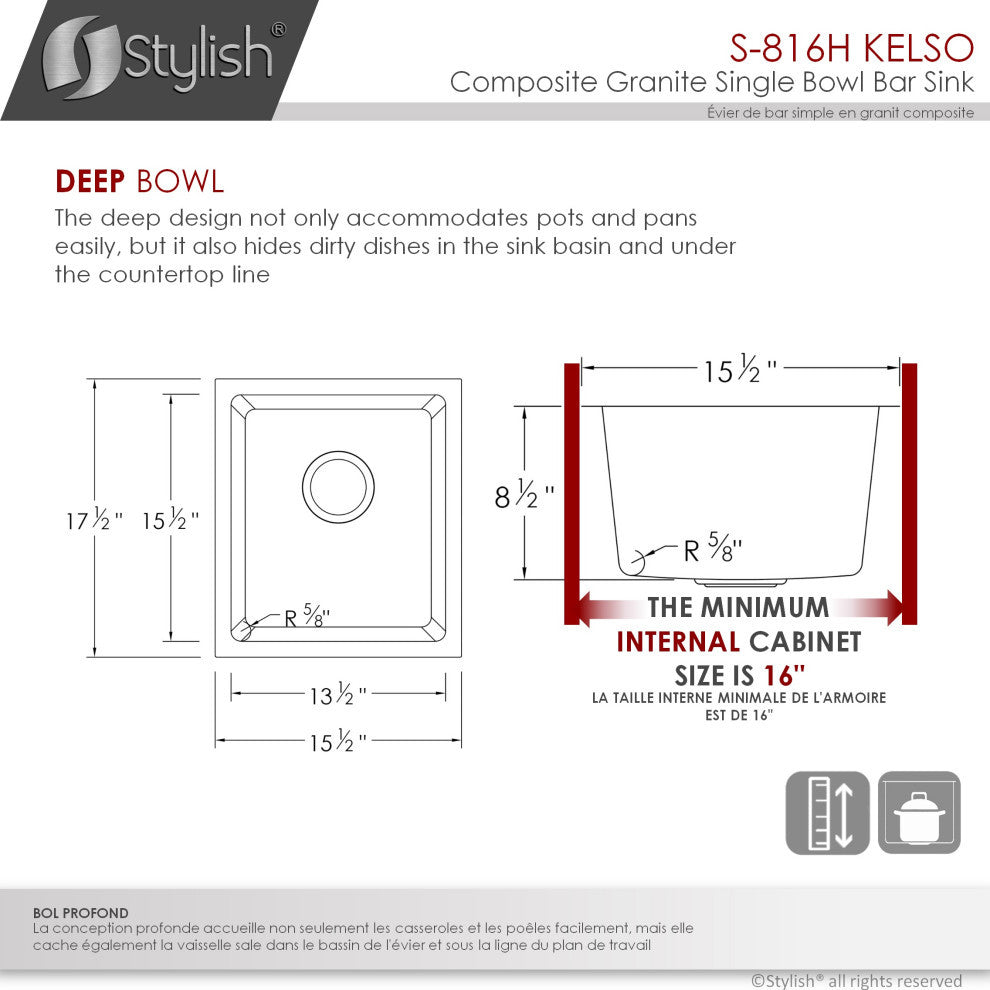 STYLISH 16"Dual Mount Single Bowl White Granite Kitchen Sink