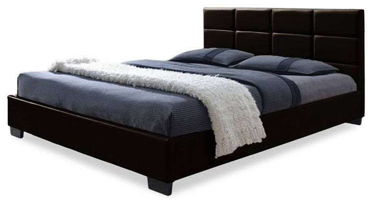 Vivaldi Modern Dark Brown Faux Leather Padded Platform Base Full Size Bed Frame