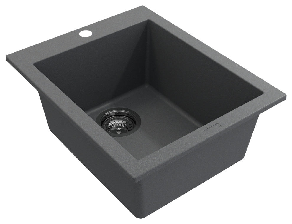 BOCCHI 1608-506-0126 Granite 16" Single Bar Sink w/ Strainer In Concrete Gray