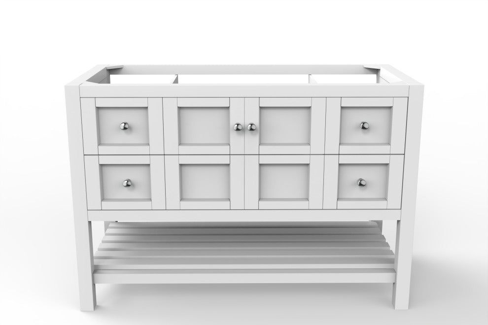 CastelloUSA Alicia Freestanding Vanity, Base Only, White, 48", Chrome Handles