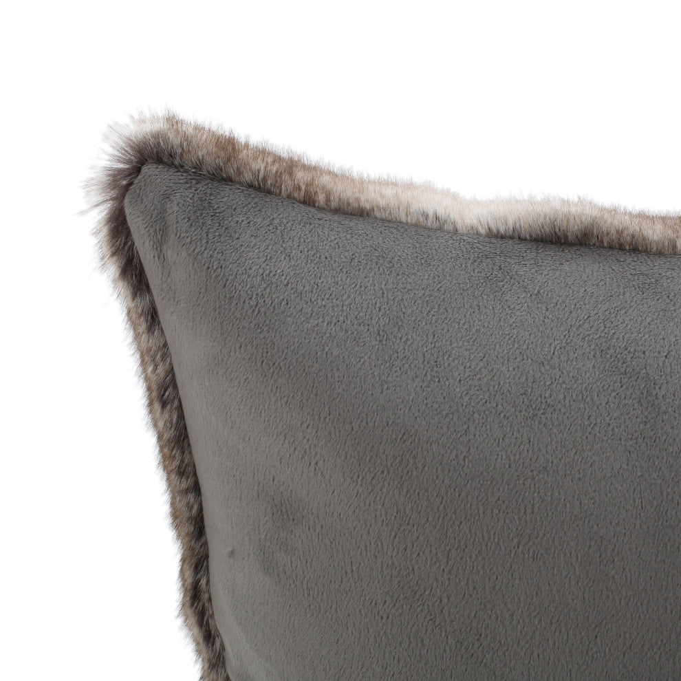 GDF Studio Elise Modern Glam Faux Fur Throw Pillow, Ash White, 2