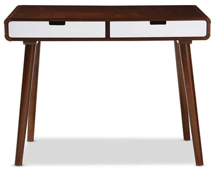 Casarano Dark Walnut and White Finish 2-Drawer Wood Home Office Writing Desk