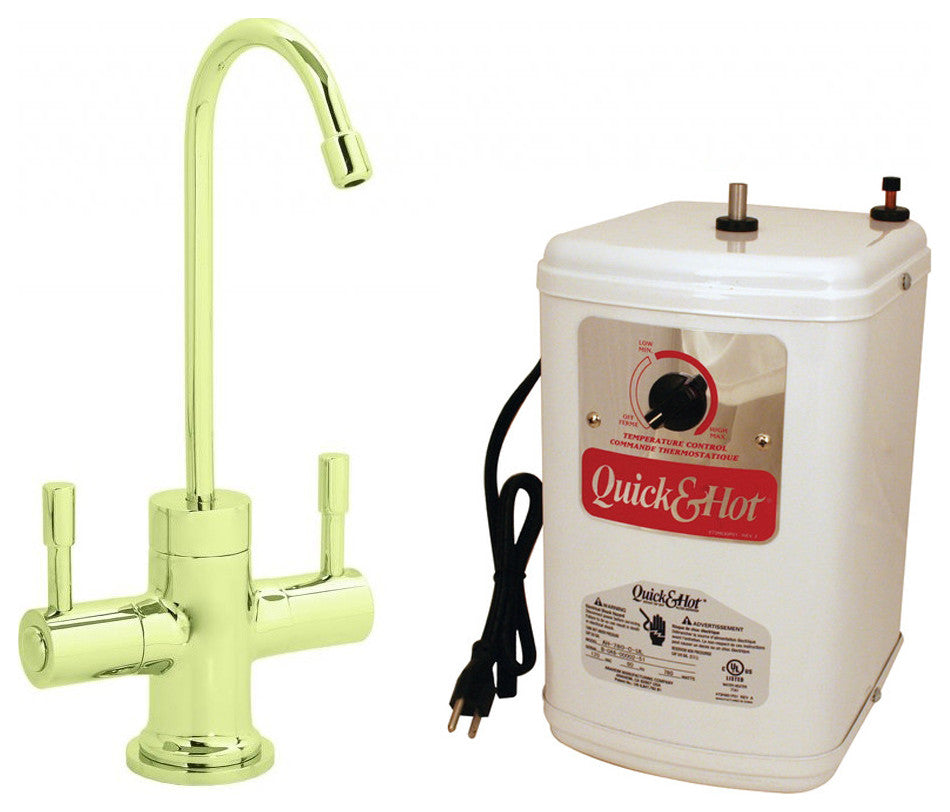 Contemporary 10" Hot And Cold Water Dispenser And Tank In Polished Brass