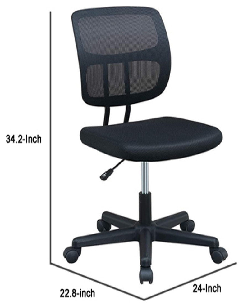 Benzara BM266474 Office Chair With Curved Mesh Back and Adjustable Height, Black