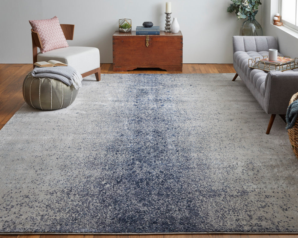 Oria Industrial Abstract Area Rug, Ivory/Blue, 8'x10'