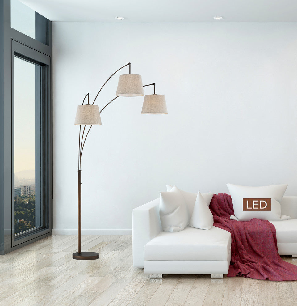 Artiva LUCE 84" Modern LED 3-Arch Antique Bronze Floor Lamp With Dimmer