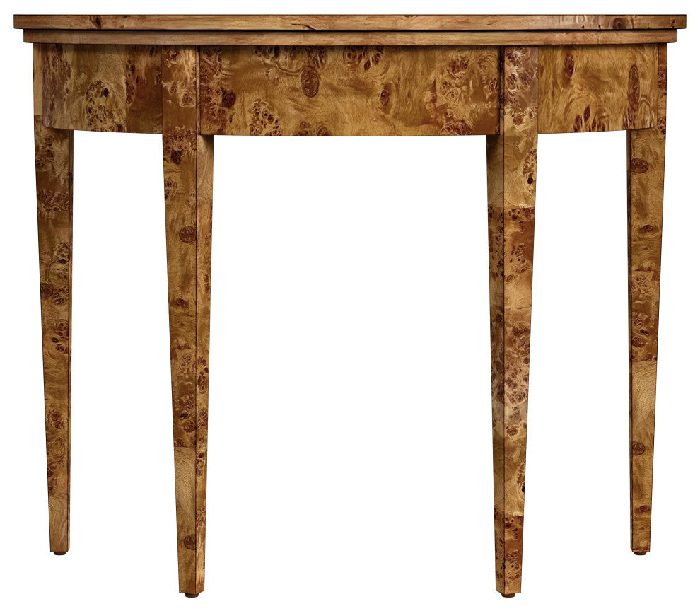 Hampton Burl Wood Demilune 36" Console Table, Brown