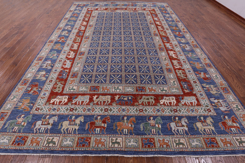 10' X 14' 1" Antiqued Pazyryk Historical Design Hand Knotted Wool Rug - Q14578