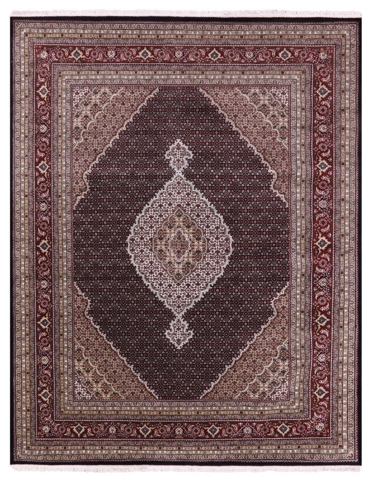 7' 11" X 10' 1" Persian Tabriz Wool and Silk Hand Knotted Rug Q8913