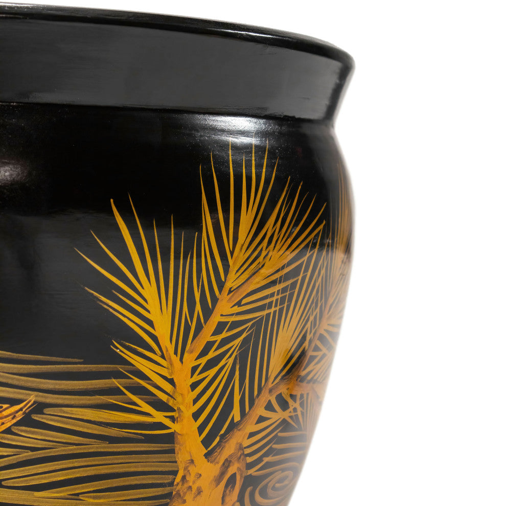 16" Black Lacquer Fishbowl Ching Ming