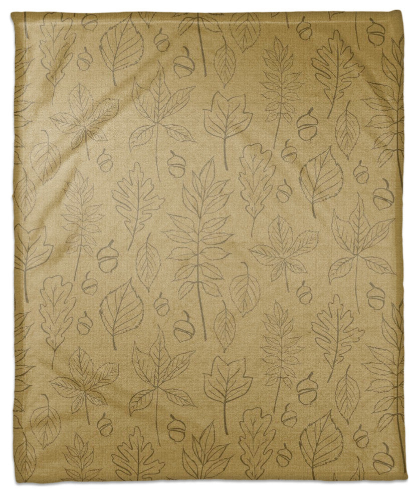 Mustard Yellow Leaf Pattern 50x60 Coral Fleece Blanket