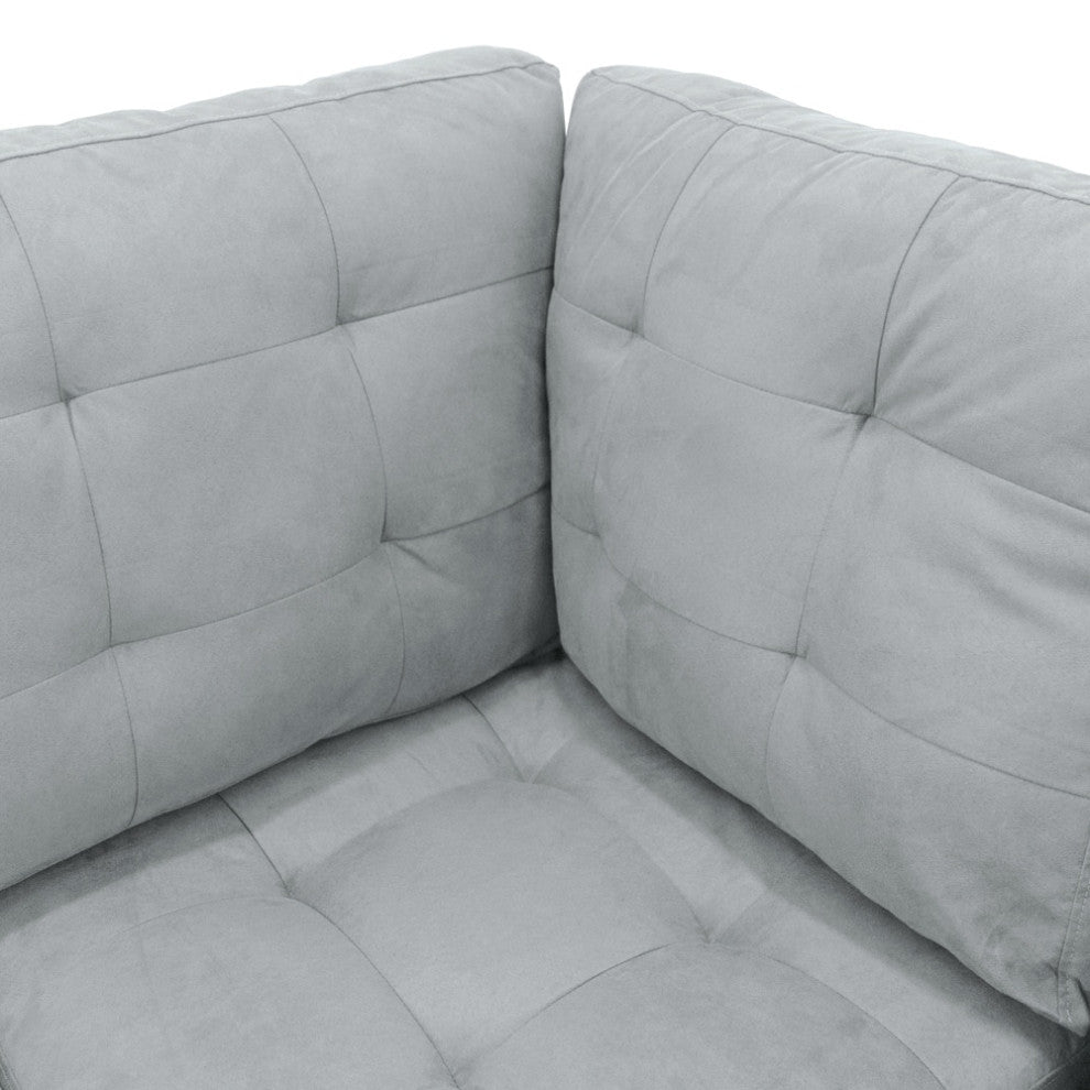 Microfiber Sectional Sofa With Reversible Chaise and Ottoman, 3-Piece Set, Gray