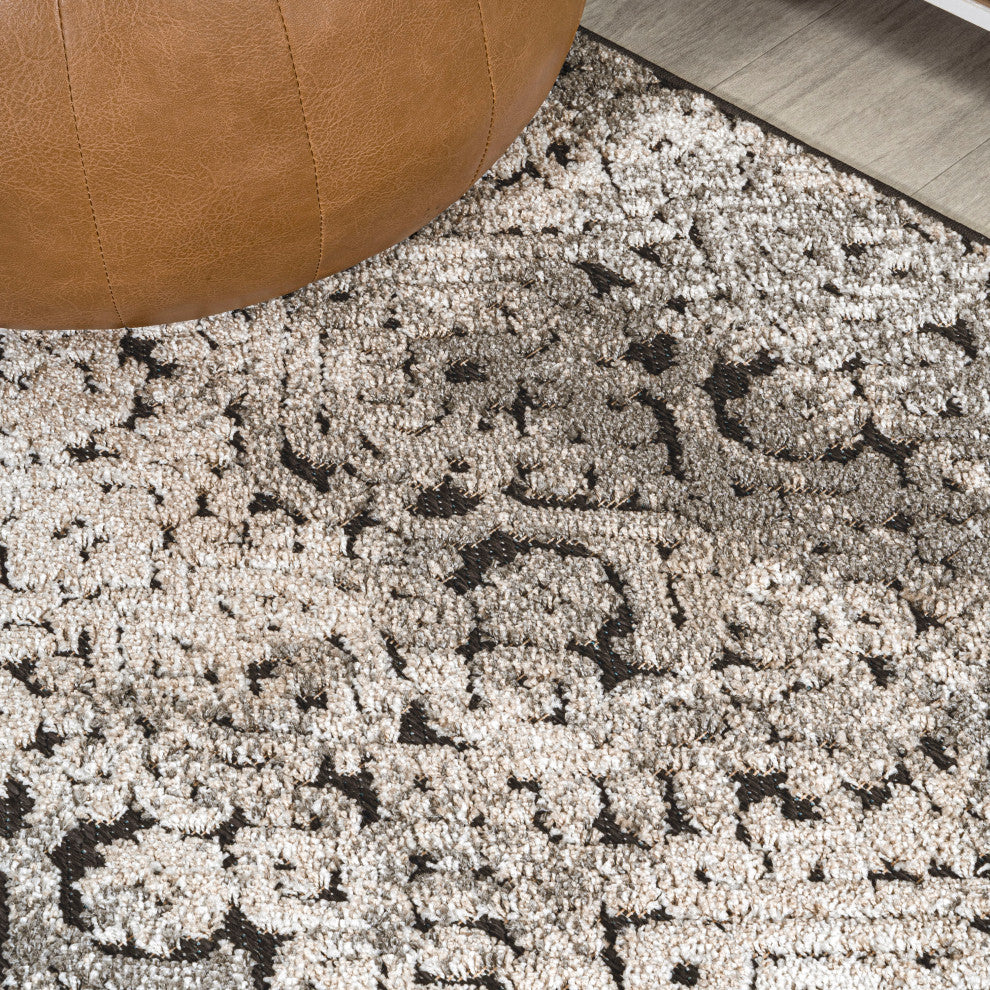 Duenas Damask Cream/Beige/Dark Gray 2 ft. x 8 ft. Indoor/Outdoor Runner Rug