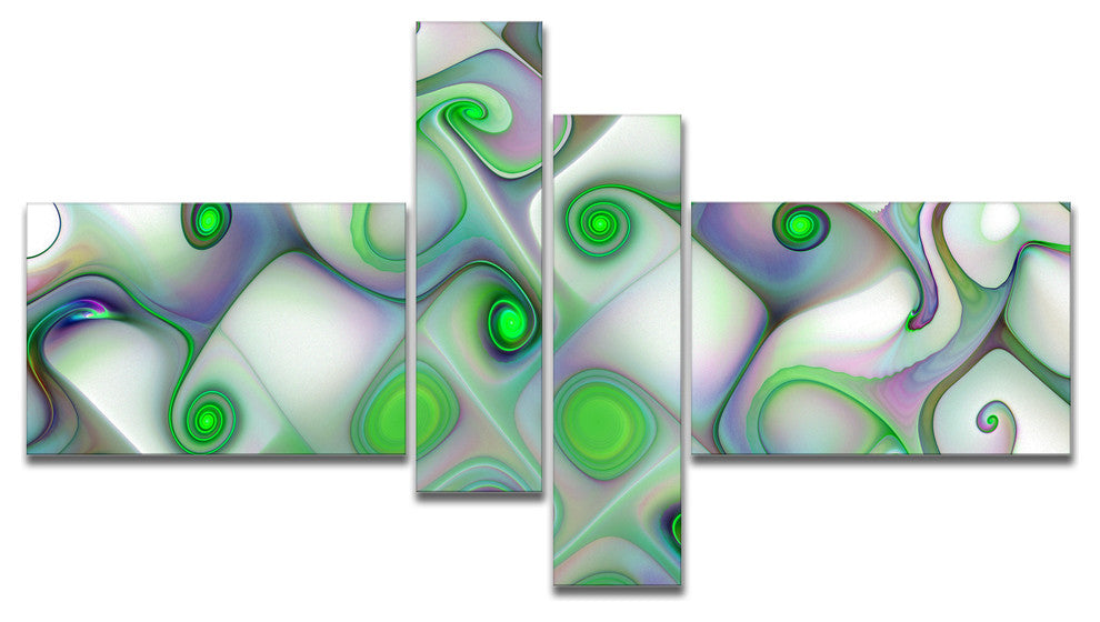 White Green Pattern with Swirls, Abstract Wall Art Canvas, 60"x32", 4 panels