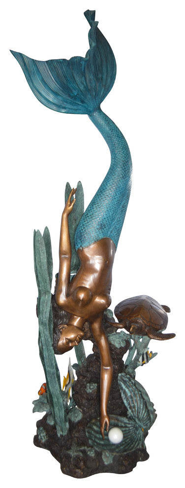 Mermaid Diving for a Pearl Fountain Bronze Statue -  Size: 34"L x 27"W x 93"H.