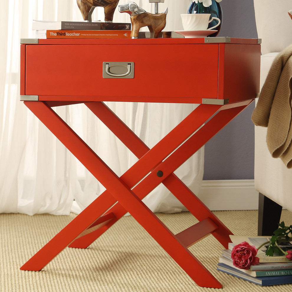 Alastair Wood Campaign Accent Table Nightstand, Red