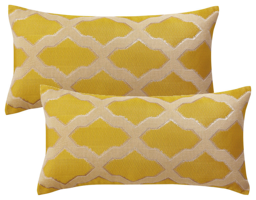 Safi Jacquard Lumbar 2 Pieces Pillow Shell Set, Gold, 14"x26"