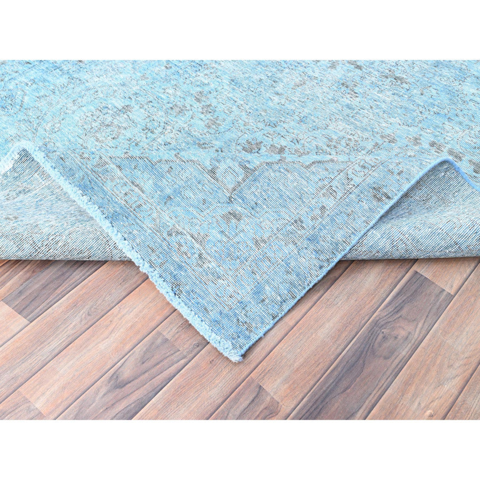 Baby Blue, Vintage Persian Tabriz, Worn Wool Hand Knotted Rug, 5'7"x9'2"