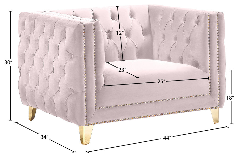 Michelle Fabric Upholstered Chair, Gold Iron Legs, Pink, Velvet, Chair