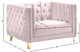 Michelle Fabric Upholstered Chair, Gold Iron Legs, Pink, Velvet, Chair