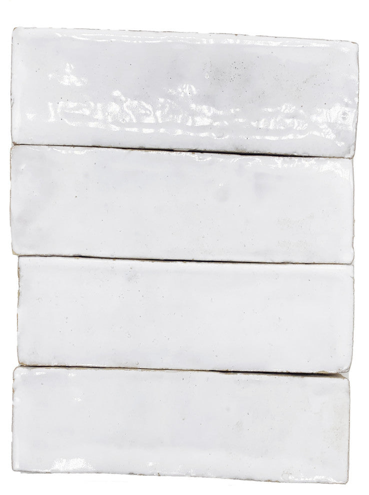 Moroccan Handmade 2x6 Solid Color Zellige Tile, White Piece