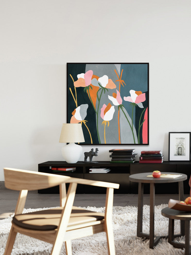 "Flourishing Flowers" Floater Framed Painting Print on Canvas