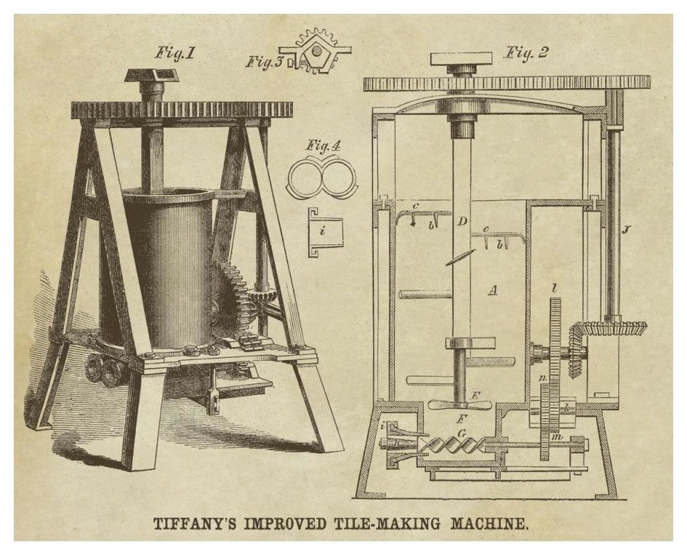 "Tiffany's Improved Tile Making Machine" Print by Inventions, 42"x34"